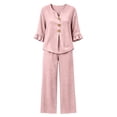 thumbnail image 7 of SELONE Dressy Matching Sets for Women Plus Size Plaid Henley Ruffle Blouse Wide Leg Long Pants Casual Workout Outfits, 7 of 7
