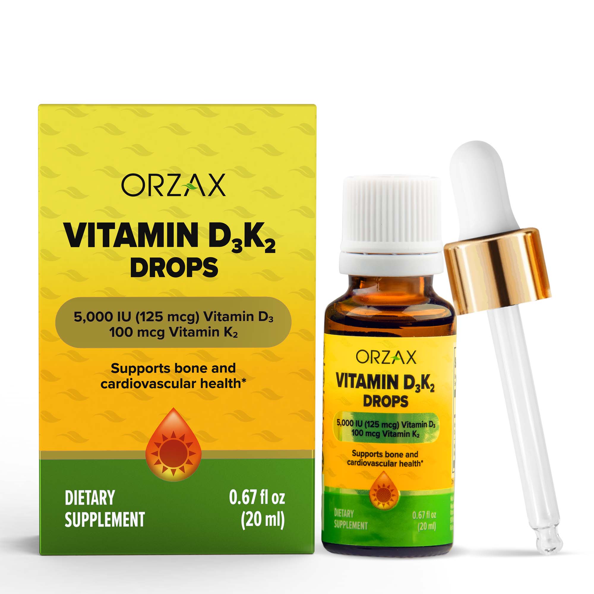 ORZAX Vitamin D3 K2, Vitamin D3 5000 IU with K2 100 Mcg Drop, 0.67 fl