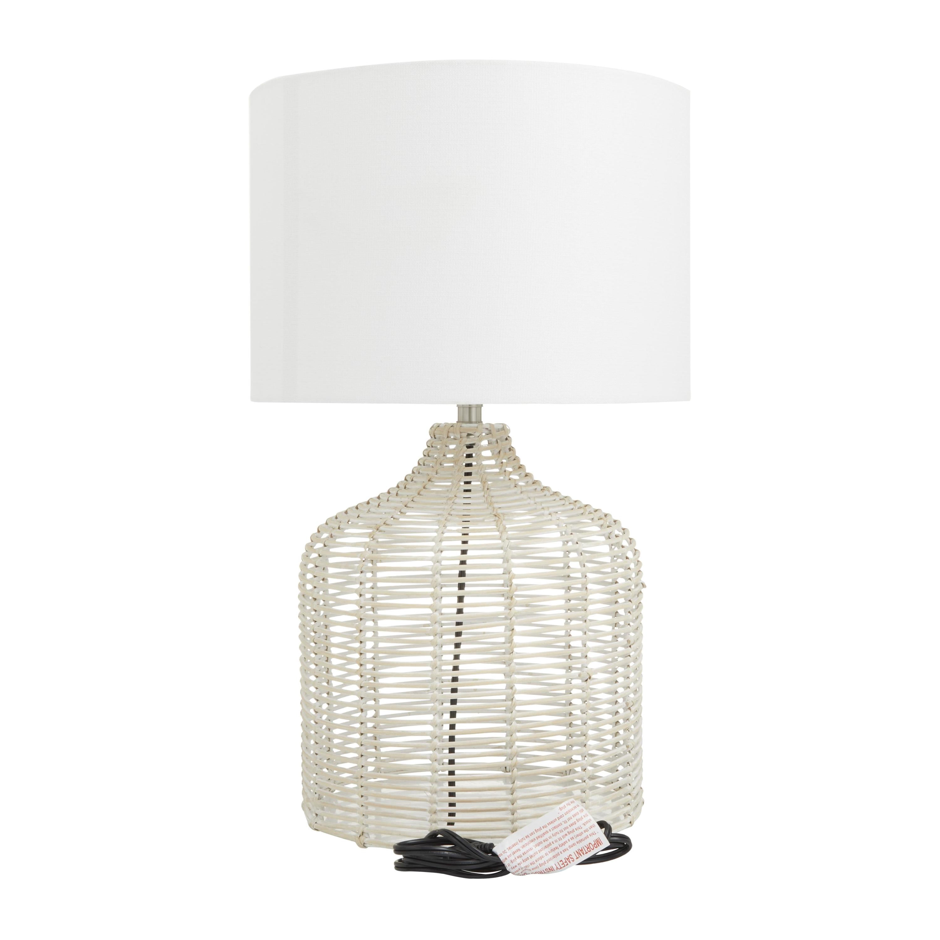 DecMode 25" Handmade Woven Beige Table Lamp with White Linen Shade