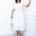 thumbnail image 2 of AURA Plus Size Women 2026 Summer Square Neck Chiffon Splicing Beaded A Line Midi Dress with Belt, 2 of 9