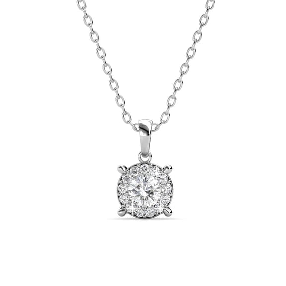 Cate & Chloe Raylee 18k White Gold Plated Halo Pendant Necklace with Swarovski Crystals for Women