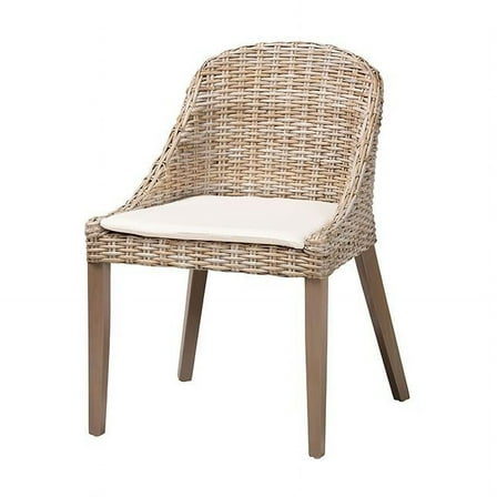 bali & pari Lara Bohemian Gray Kubu Rattan and Mahogany Wood Dining Chair
