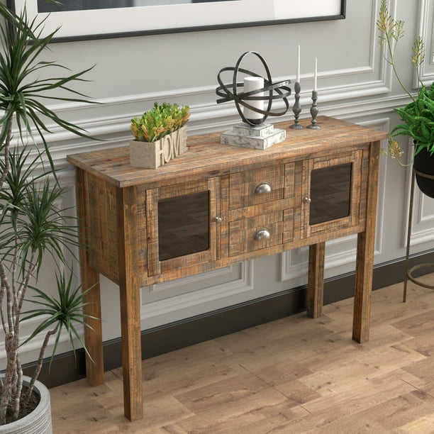 Cozayh 42 Industrial Farmhouse Console Table Warm Brown Vintage Rustic Style Sofa For Hallway Entryway Com Industrial Farmhouse Console Table, Industrial Style Console Table With Drawers