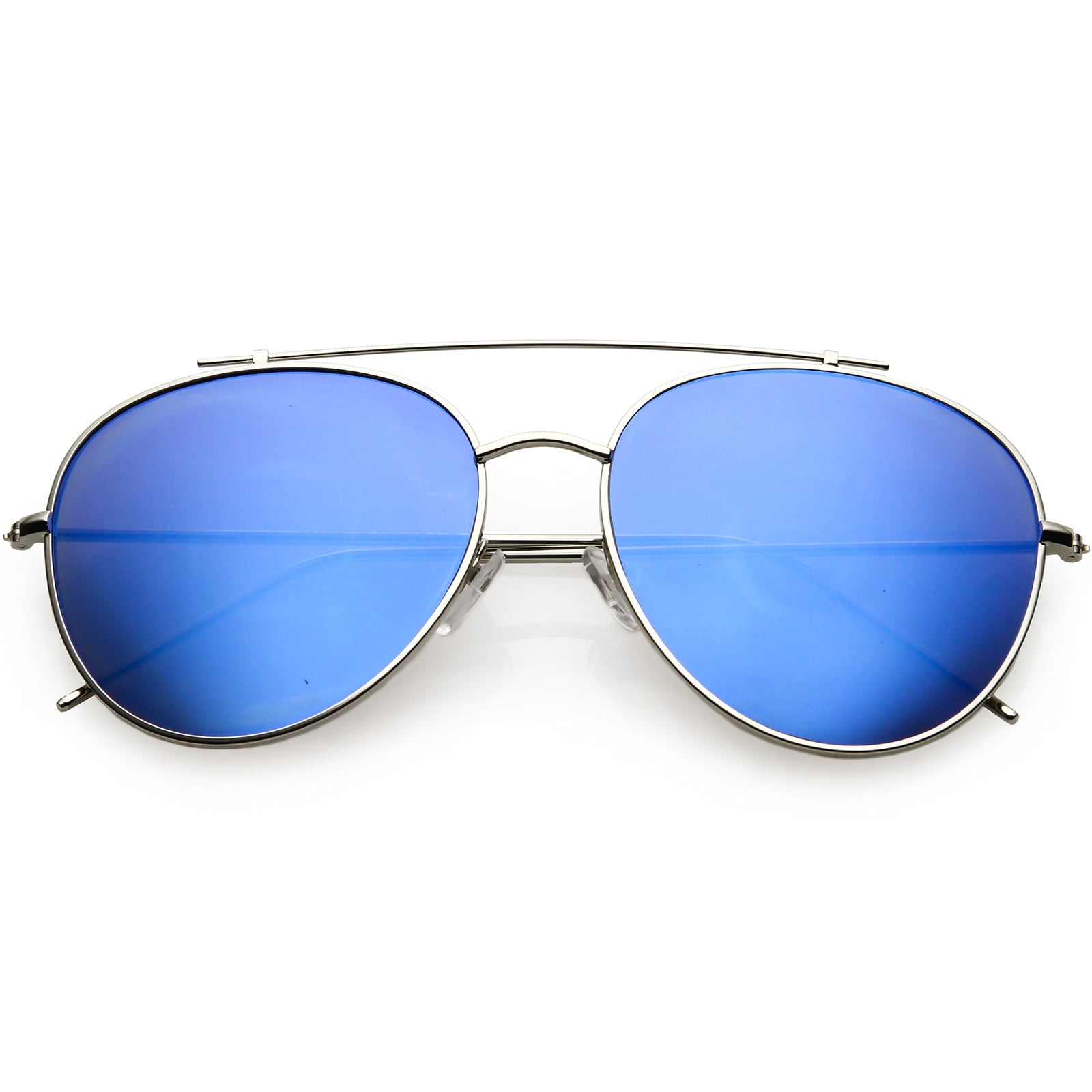 Oversize Metal Aviator Sunglasses Mirrored Round Lens 60mm Silver Blue Mirror