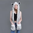 thumbnail image 4 of SBYOJLPB Hats for Women Male Female Faux Animal Hood Cap Mittens Ears Cartoon Hat Gloves Scarf Pocket, 4 of 6