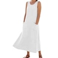 thumbnail image 4 of JGGSPWM Women's Linen Sleeveless Maxi Dress Tank Sundress with Pockets Lightweight Loose Summer Beach Long Dresses for Vacation Casual White L, 4 of 8