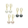 ADDURN 14kt Gold Over Silver 8-9mm White/Black/Pink Freshwater Pearl/Pyramid-Cut Beads Shield Lever Back Earring Set