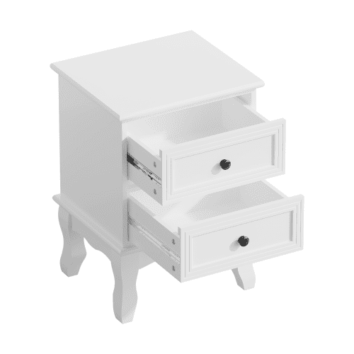 Modern Nightstand with 2 Drawers, French Country Bedside Table with Elegant Carved Legs, Small End Table for Bedroom, Living Room, Guest Room, White (1 PC)