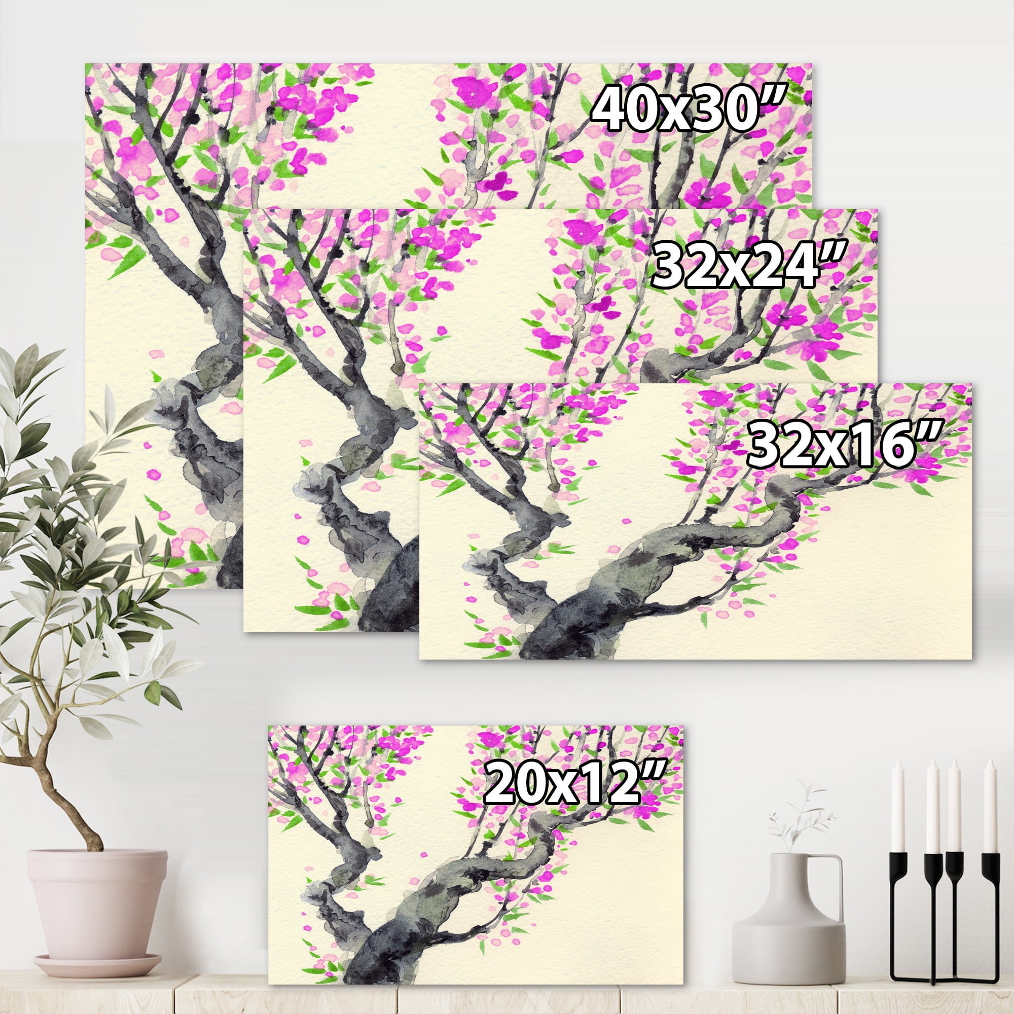 Designart ' The Japanese Tree With Purple Flowers On ' Traditional Canvas Wall Art Print