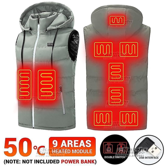 Chaleco Hetaed de 9 áreas, ropa de abrigo para hombres y mujeres, chaleco de autocalentamiento Usb, chaleco cálido para esquí, chaqueta térmica, ropa de caza para invierno Kuyhfg Bienvenido a Kuyhfg
