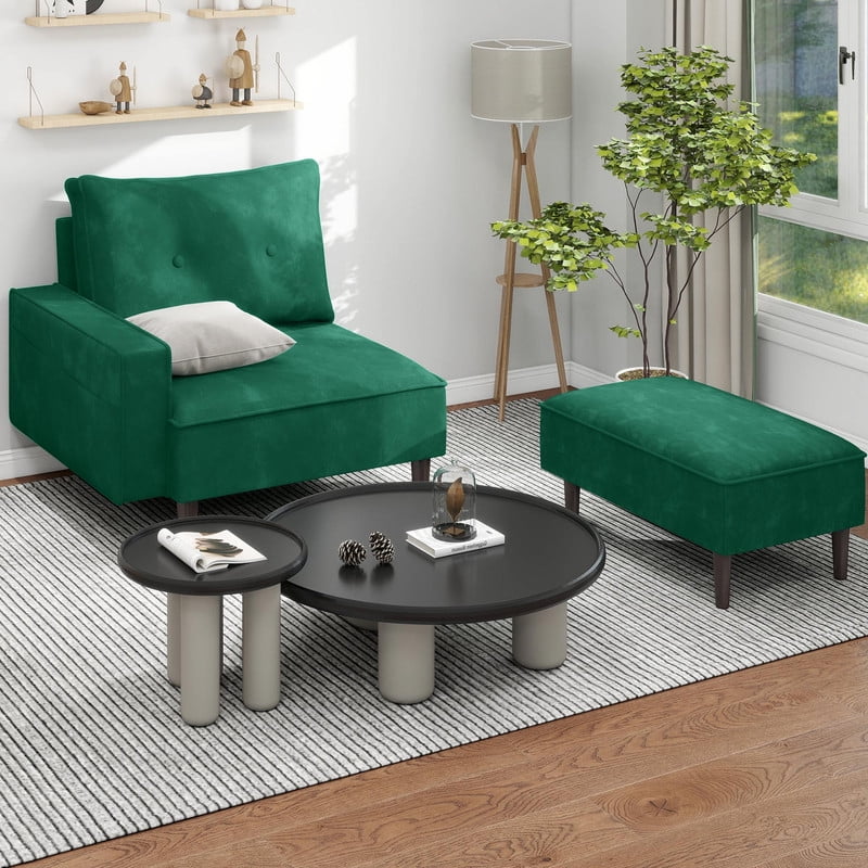 Uforic Small Modern Loveseat Couch Sofa , Modular Sectional Convertible Sofa with Ottoman, Velvet Fabric Flexible Combination Corner Couch for Living Room, Apartment, Green