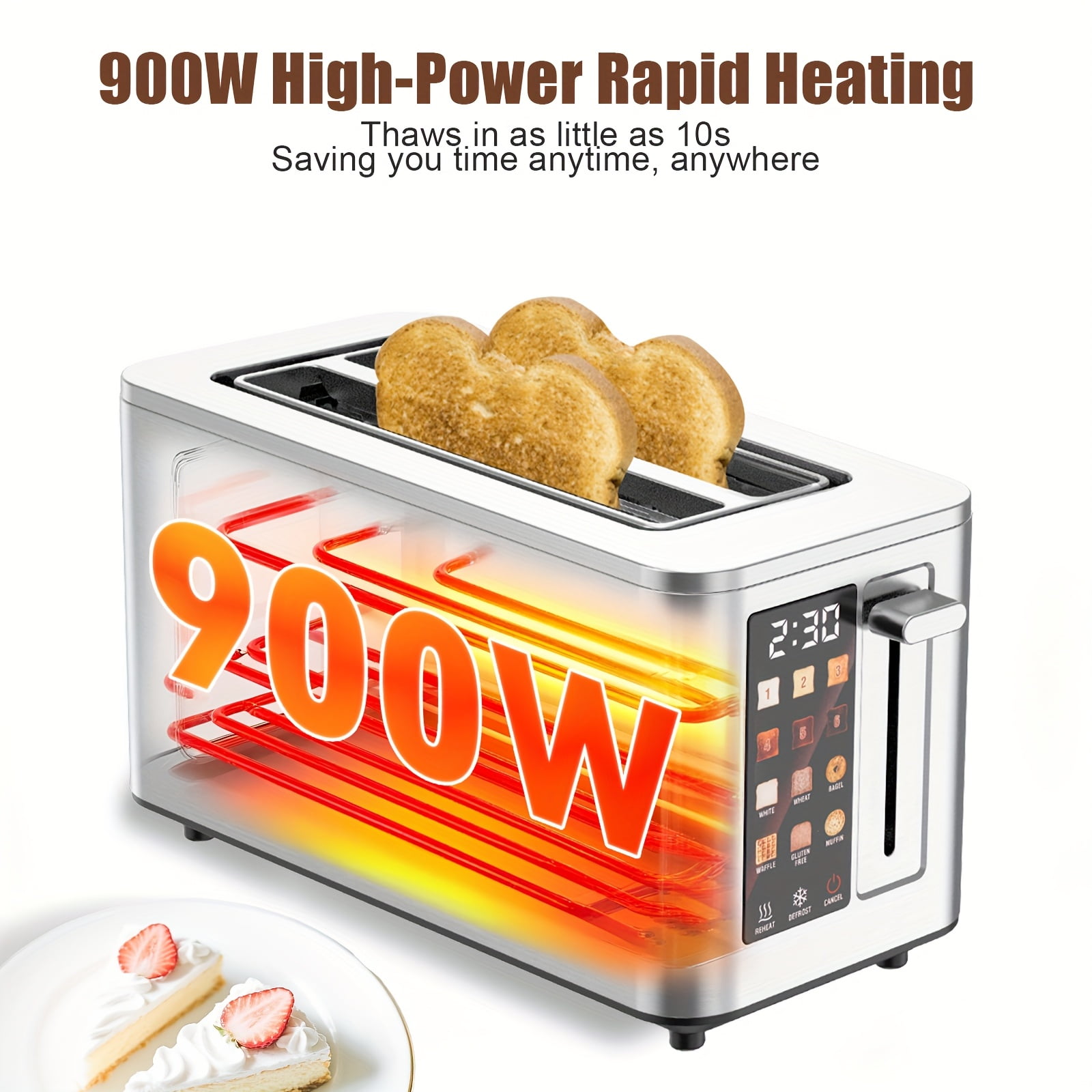 2 Slice Digital Touchscreen Toaster, 6 Bread Types, 6 Shade Settings, Wide Slots, Removable Tray, Compact & Easy Clean