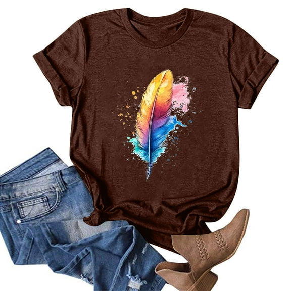 NAMTYQX Tops for Women Trendy Plus Size Casual Breathable Print Light Relaxed Fit Printed Crew Neck Short Sleeve Shirts for Women Wine Size M