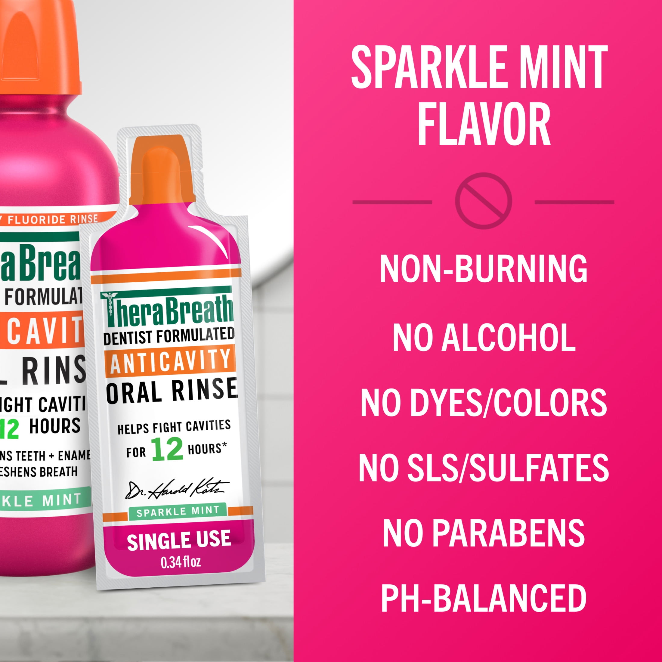 TheraBreath Anticavity Oral Rinse Mouthwash Packets, Sparkle Mint, 0.34 fl oz, 10 Pack