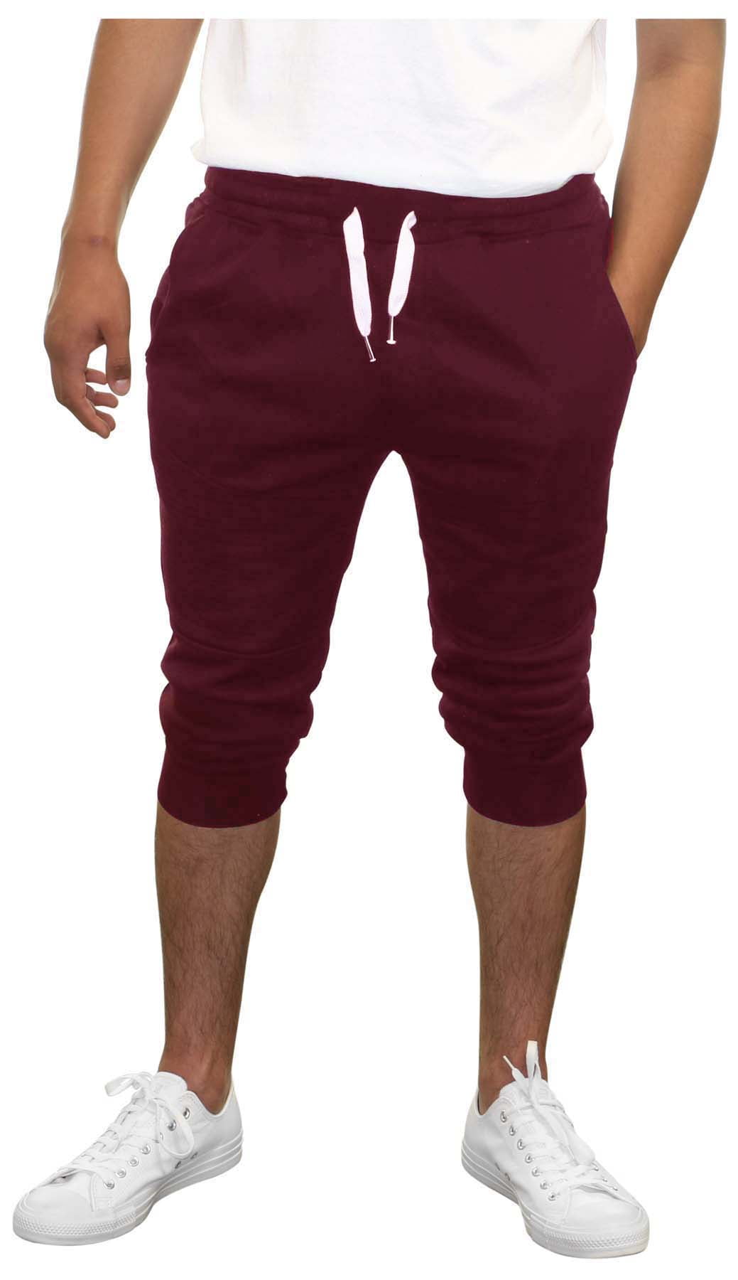True Rock Men's Textured Panel Capri Pants Joggers (Burgundy, Small