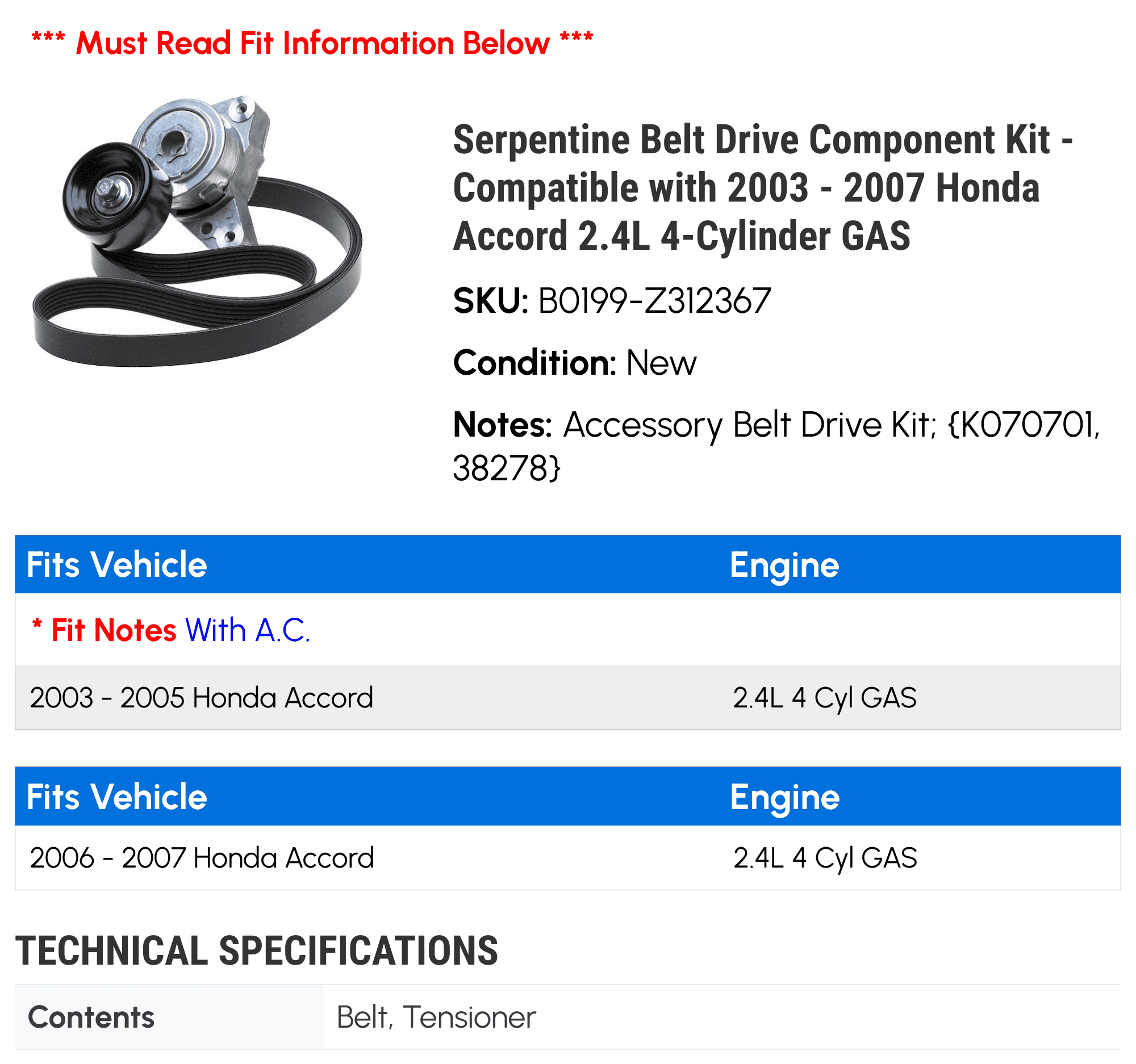 2003 honda accord serpentine belt online