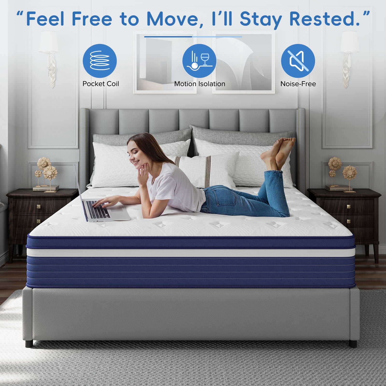 Babo Care King 12 inch Cooling Gel Memory Foam Hybrid Mattress with Individually Pocketed Coils, Medium Support, Motion Isolation, Mattress in a Box, CertiPUR-US Certified