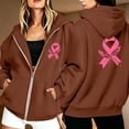 thumbnail image 2 of Bibifish Womens Zip Up Hoodies Breast Cancer Awareness Ribbon Hooded Sweatshirts Relaxed Fit Long Sleeve Hooded Jackets With Pockets, 2 of 7