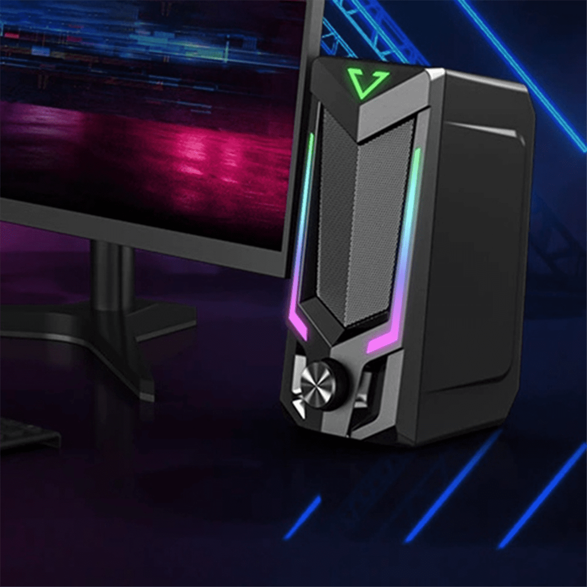 Bluetooth RGB Computer Speaker, Desktop Computer Speaker,Desktop Stereo Speaker, USB Powered, with LED Ambient,1 pair * speakers 1 * Instructions in Chinese and English,Black