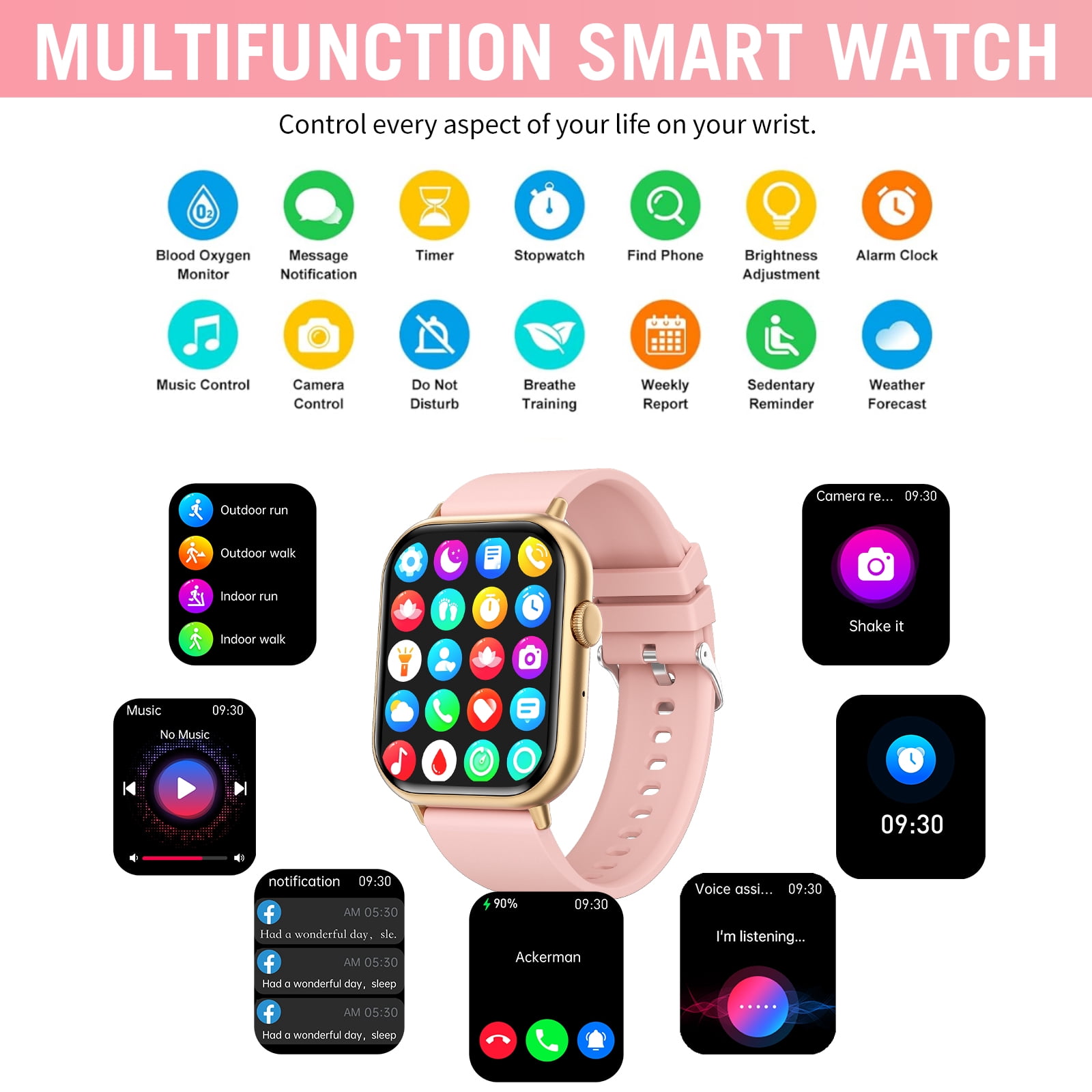 2026 NEW Smart Watch, 2.01'' HD Screen SmartWatch for Men Women , Answer/Make/Message, 100+ Sports Modes, IP67 Waterproof Compatible with Android and iPhone