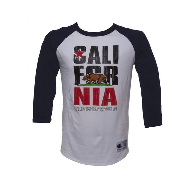Men's California Republic Bear Half-Sleeve Baseball Shirt - Navy/White - M