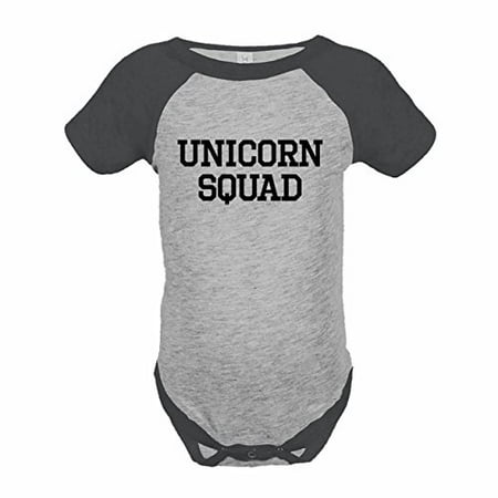 

7 ate 9 Apparel Funny Kids Unicorn Squad Baseball Onepiece Grey