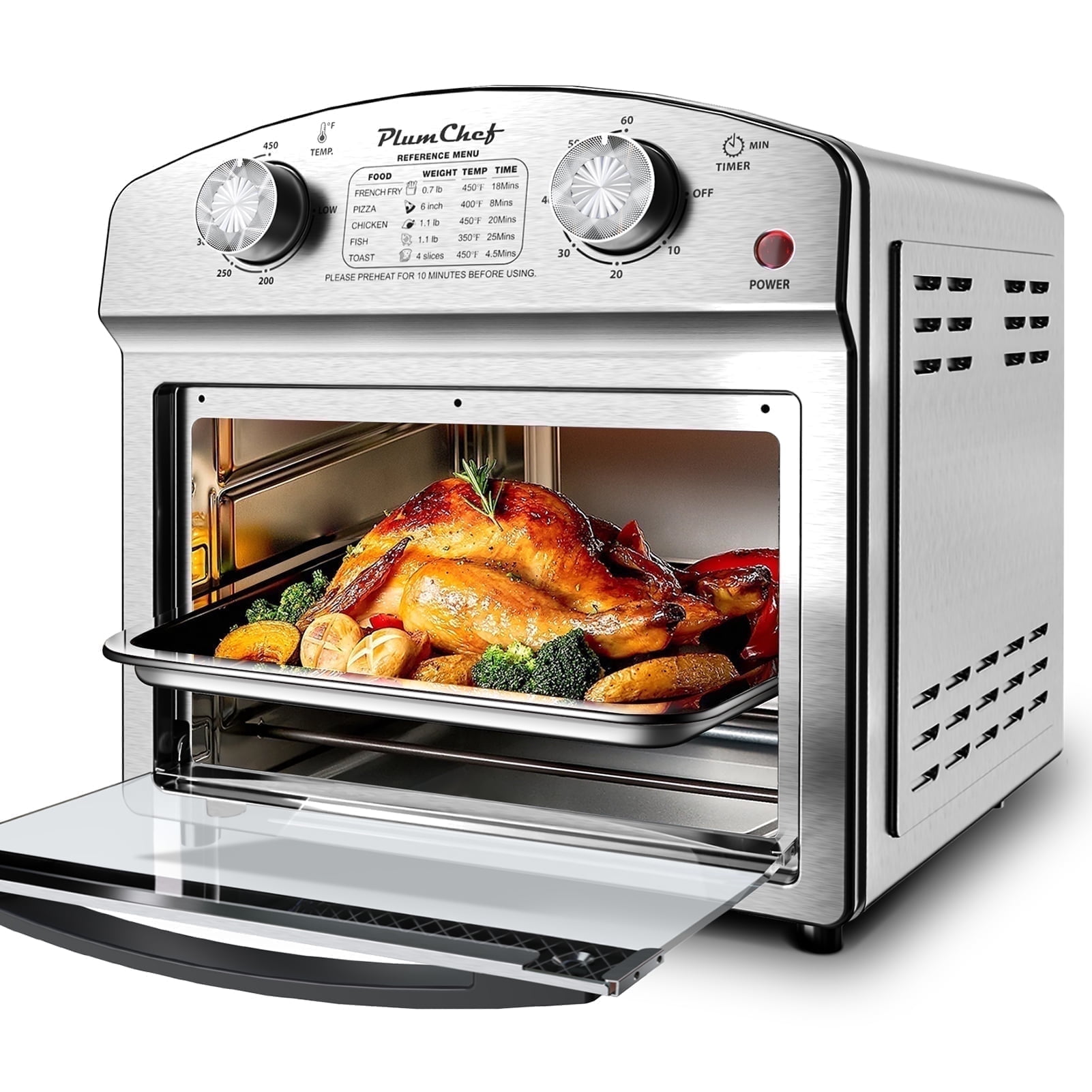 Plum Chef 13QT Air Fryer Toaster Oven Combo, Compact Stainless Steel Countertop Oven for 1-3 People, 1500W with Oil-Free Cooking, Easy to Clean, Space Saving, Sliver