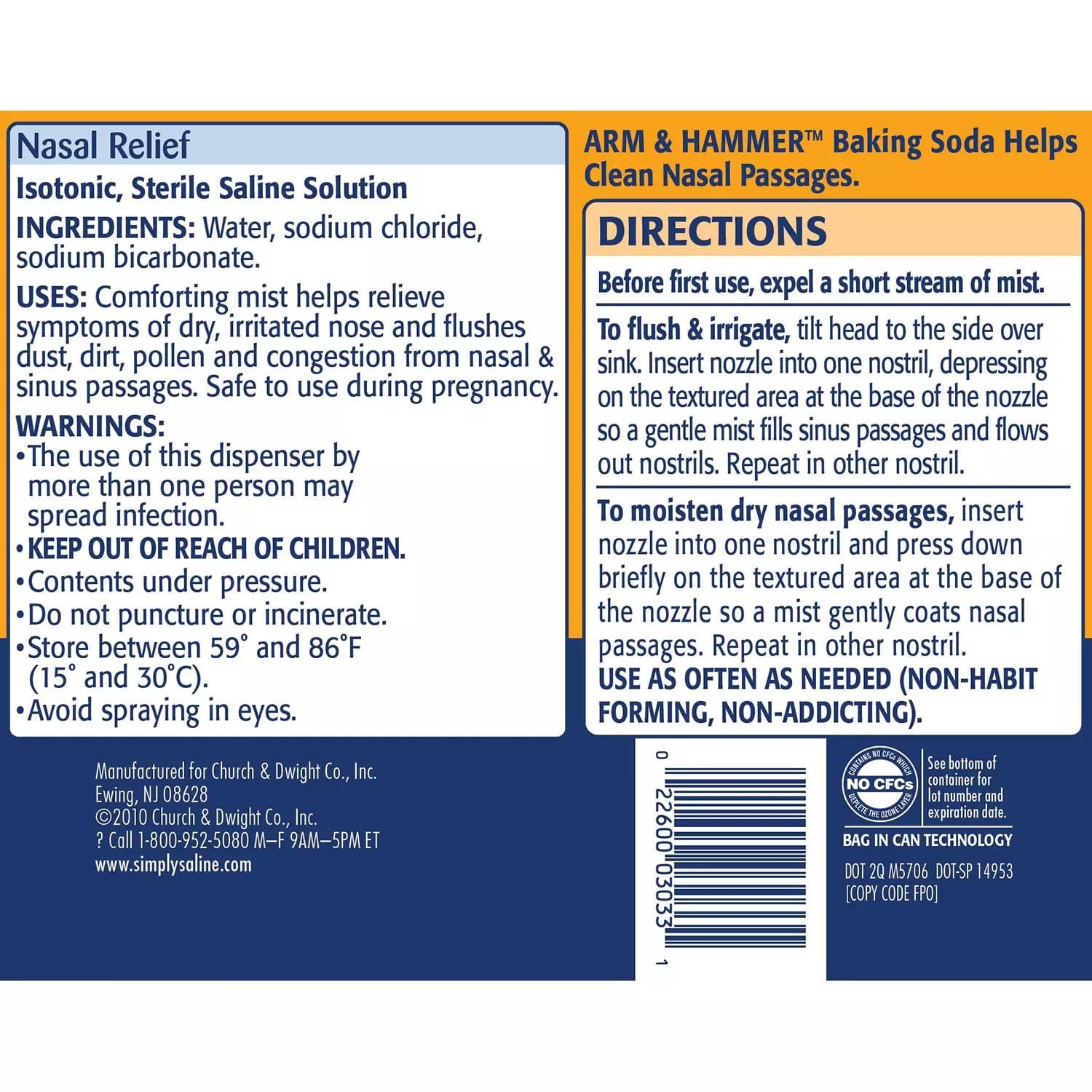 Arm & Hammer Simply Saline Nasal Mist Instant Relief for Everyday Congestion, 3 Pack Tray, 4.5 Oz
