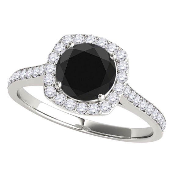 Mauli Jewels Engagement Rings for Women 1.33 Carat Halo Unique Design Black Diamond Engagement Wedding Ring 4-prong 14k Solid White Gold