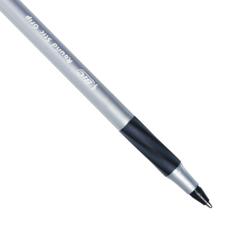 BIC Round Stic Grip Xtra Comfort Ball Pen, Classic Medium Point (1.2 mm) --  Box of 24 Black Pens, Smooth Writing Experience 