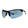 thumbnail image 2 of Mens Color Mirror Baseball Half Rim Wrap Plastic Sport Sunglasses Black Blue Mirror, 2 of 4