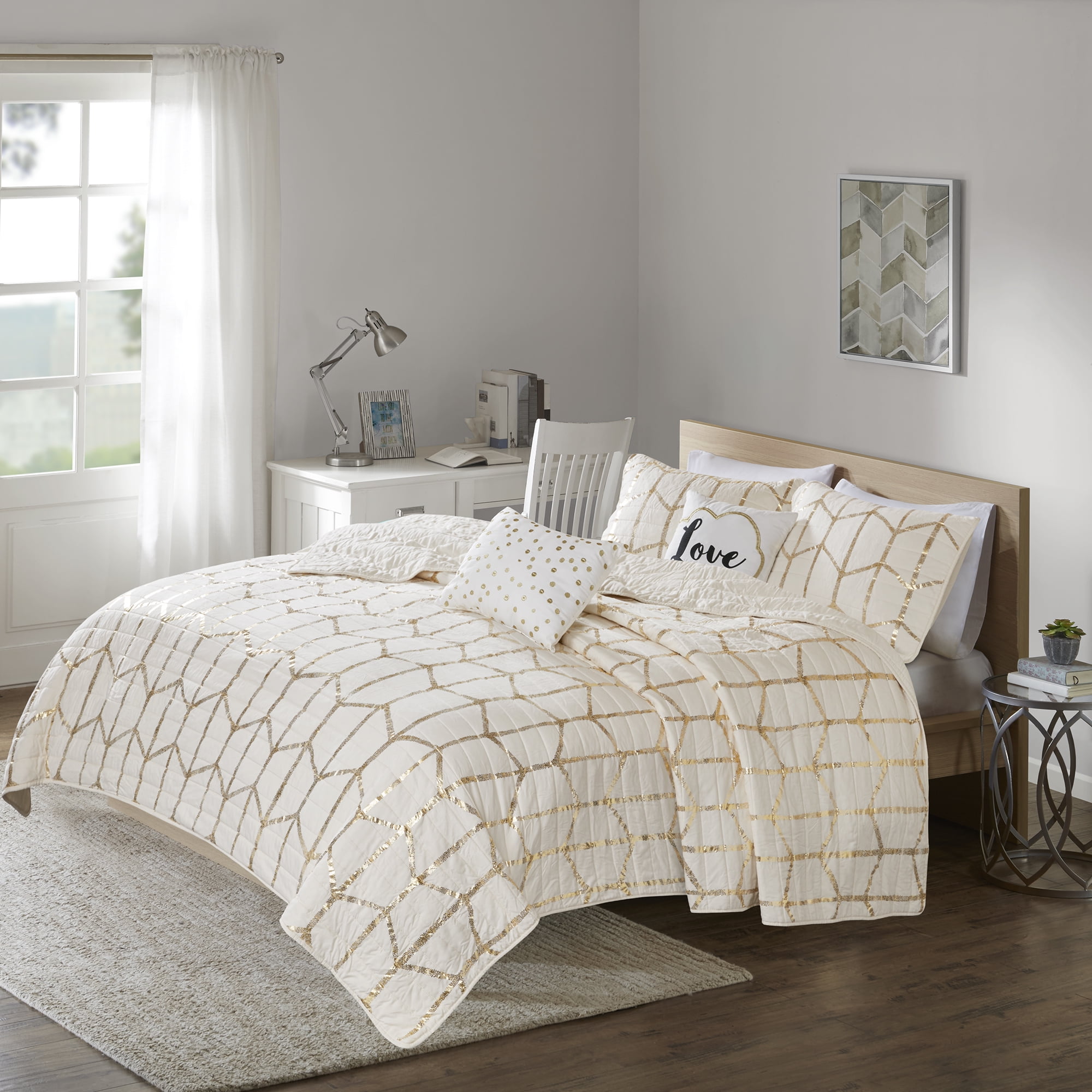 Home Essence Apartment Arielle Metallic Printed Reversible Coverlet Set