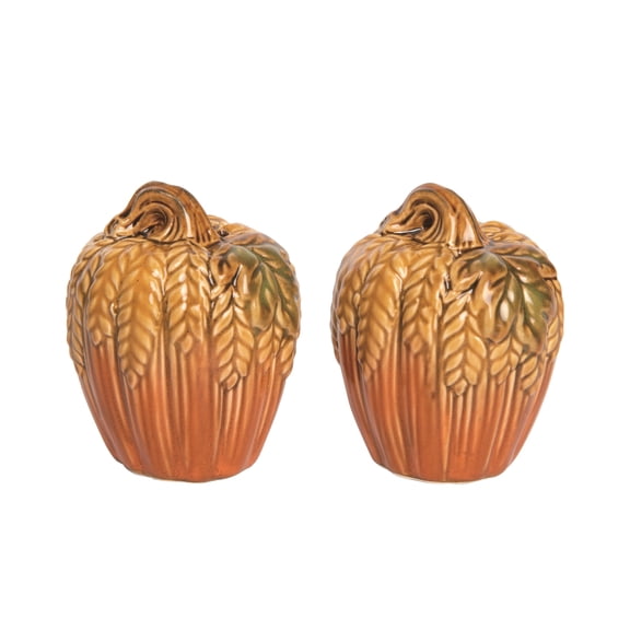 Transpac Ceramic 4.92 in. Orange Autumn Classic Farmers Pumpkin Salt and Pepper Shakers Set of 2