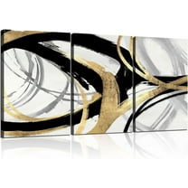 Abstract Wall Art Gold Black and White Lines Picture Canvas Prints Modern Line Prints Living Room Bedroom Office Poster Gallery Home Decor（Only canvas）