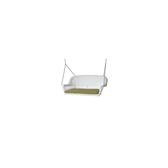 Jeco White Resin Wicker Porch Swing with Sage Green Cushion