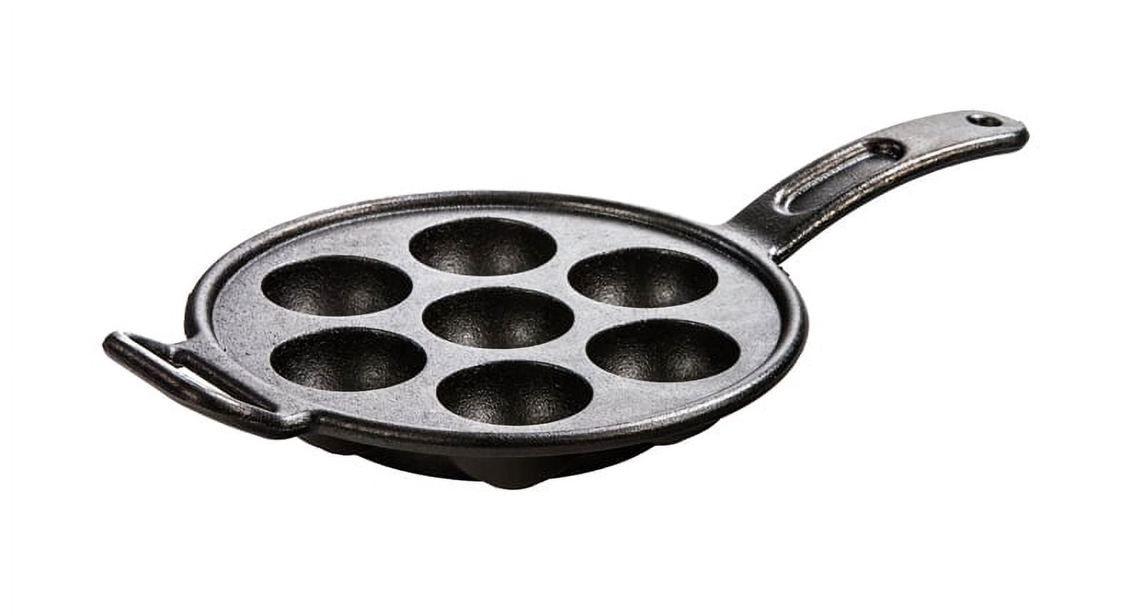 KitchenCraft KCDANPAN Aebleskiver Pan with 7 Holes and Aebleskiver Recipe,  Cast Iron, 20.5 cm, Black