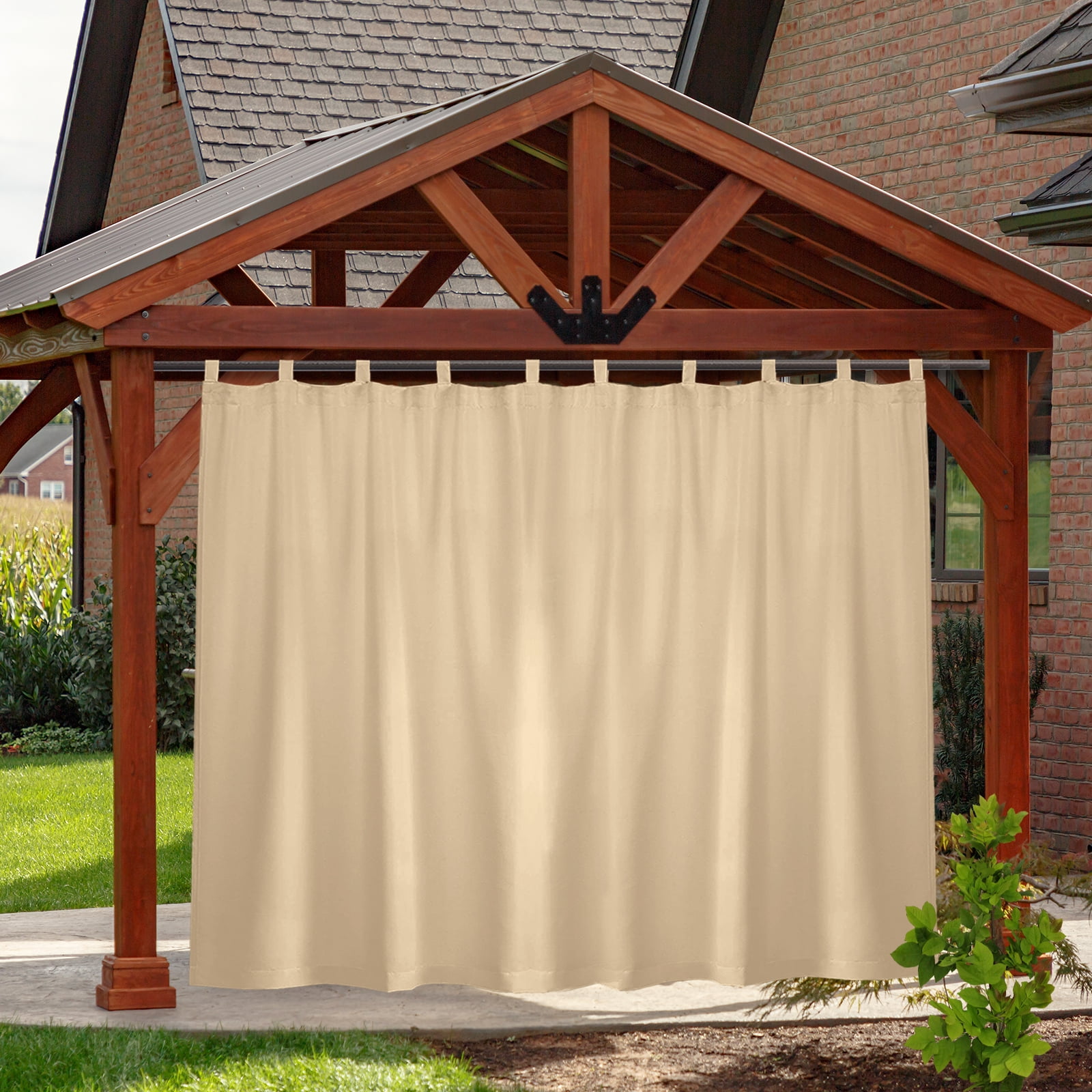 DONGPAI Extra Wide Outdoor Curtain for Patio Waterproof, Detachable Sticky Tab Top Thermal Insulated Privacy Outdoor Dividers for Porch, 1 Panel, 100''x 84'', Beige