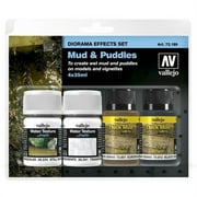 Acrylicos Vallejo VJP73189 Diorama Effect Mud & Puddles Acrylic Paint & Brush - Pack of 4