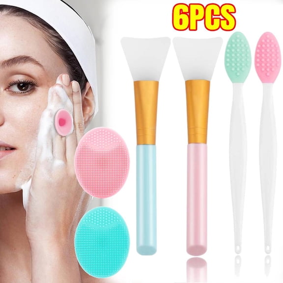 Silicone Face Scrubber, 2pcs Face Cleansing Brush & Silicone Facial Mask Brush,  2pcs Exfoliating Lip Brush,  Exfoliator Blackhead Skin Care Tool