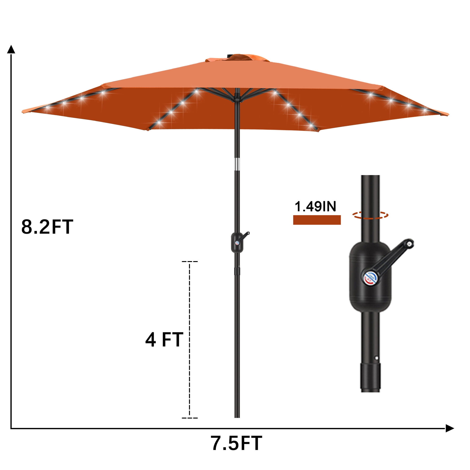 Scafild | 7.5 Ft Solar LED Light Patio Umbrella Outdoor W/ Easy Tilt - Coral Red