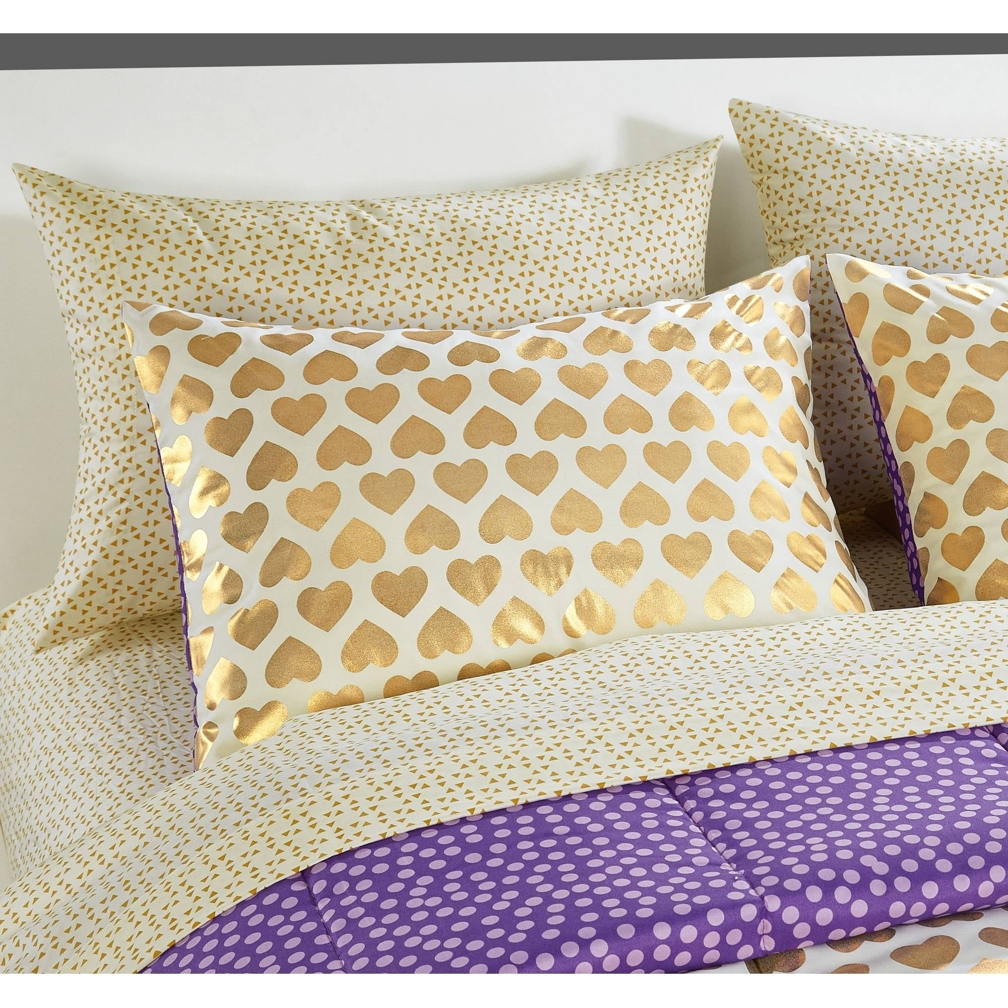 your zone gold hearts bed in a bag bedding set Queen Size Comforter New