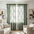 thumbnail image 4 of Lace Floral Rod Pocket Sheer Curtain Light Filtering Ruffled Window Panel Soft Polyester Embroidery Design Romantic Home Decor, Green, JKODE, 4 of 6