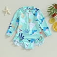 thumbnail image 2 of Douhoow 1-5 Years Girl Long Sleeve Swimsuits Kid Stand Collar Sea Animal Print Swimwear Summer Beachwear, 2 of 7