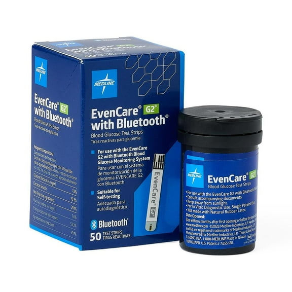 Medline EvenCare G2 with Bluetooth Test Strips, Box of 50