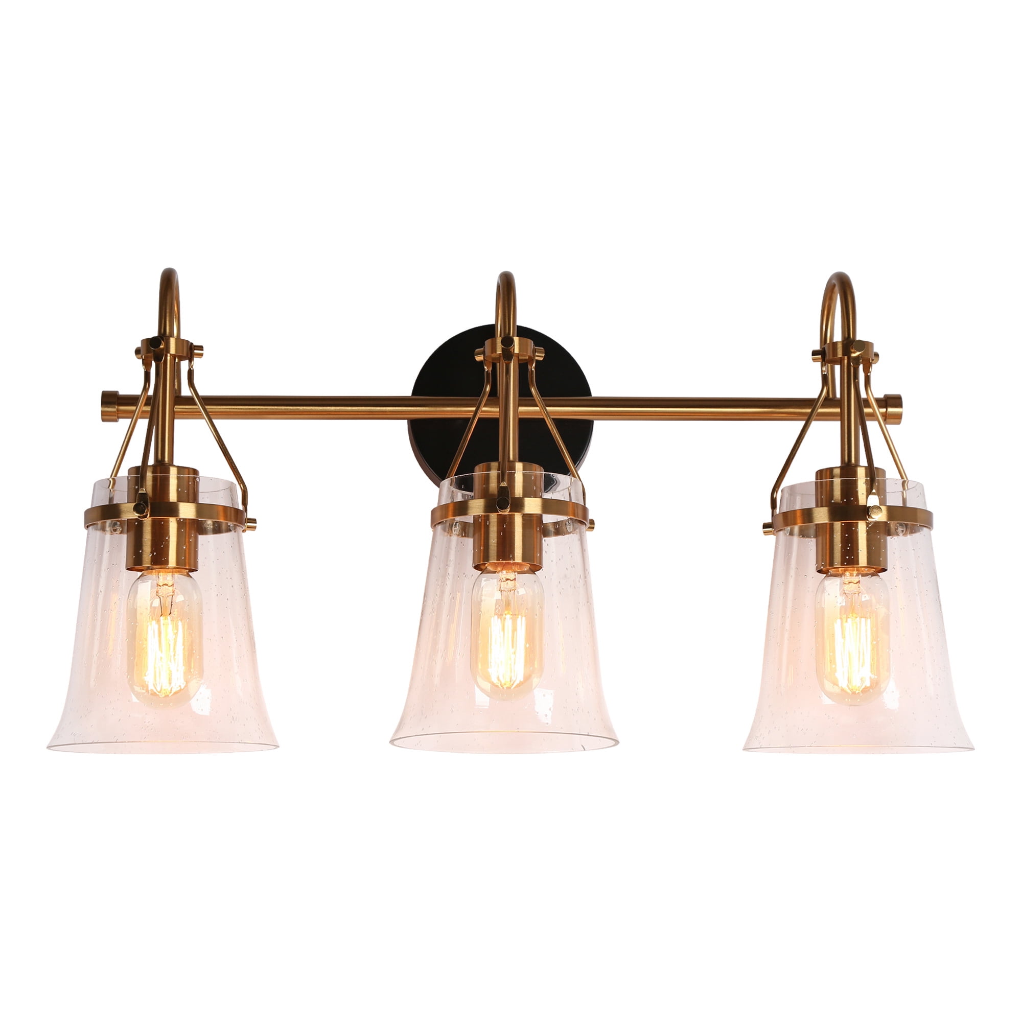 LNC Black & Gold 3-Light Bathroom Vanity Light with Seeded Glass Bell Shades, Dimmable