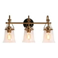 thumbnail image 3 of LNC Black & Gold 3-Light Bathroom Vanity Light with Seeded Glass Bell Shades, Dimmable, 3 of 14