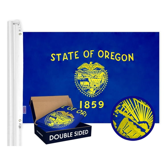 G128 Oregon OR State Flag | 3x5 Ft | Double ToughWeave Series Double Sided Embroidered 210D Polyester | Embroidered Design, Indoor/Outdoor, Brass Grommets, Heavy Duty, 2-ply