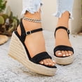 thumbnail image 3 of Espadrilles for Women Platform Wedge Sandals Classic Suede Open Toe Ankle Strap Wedges Heels Casual Summer Footwear Black Size 9, 3 of 6