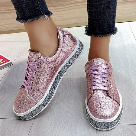 

New Style Sequined Flat Lace-up Casual Women s Single Shoes Shallow Mouth Platform Shoes