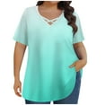 thumbnail image 2 of Royisotas Mint Green Plus Size Tops for Women Casual Short Sleeve Summer Shirts for Women Plus Size V-Neck Gradient Color Women's T-Shirts, 2 of 6
